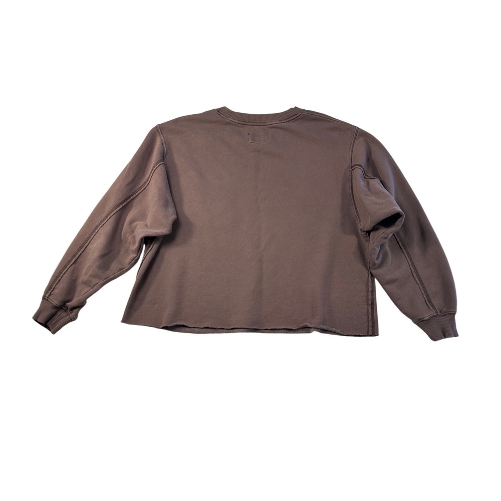Aerie Brown Raw Hem Cropped Pocket‎ Crewneck Sweatshirt Womens Medium - Picture 3 of 6